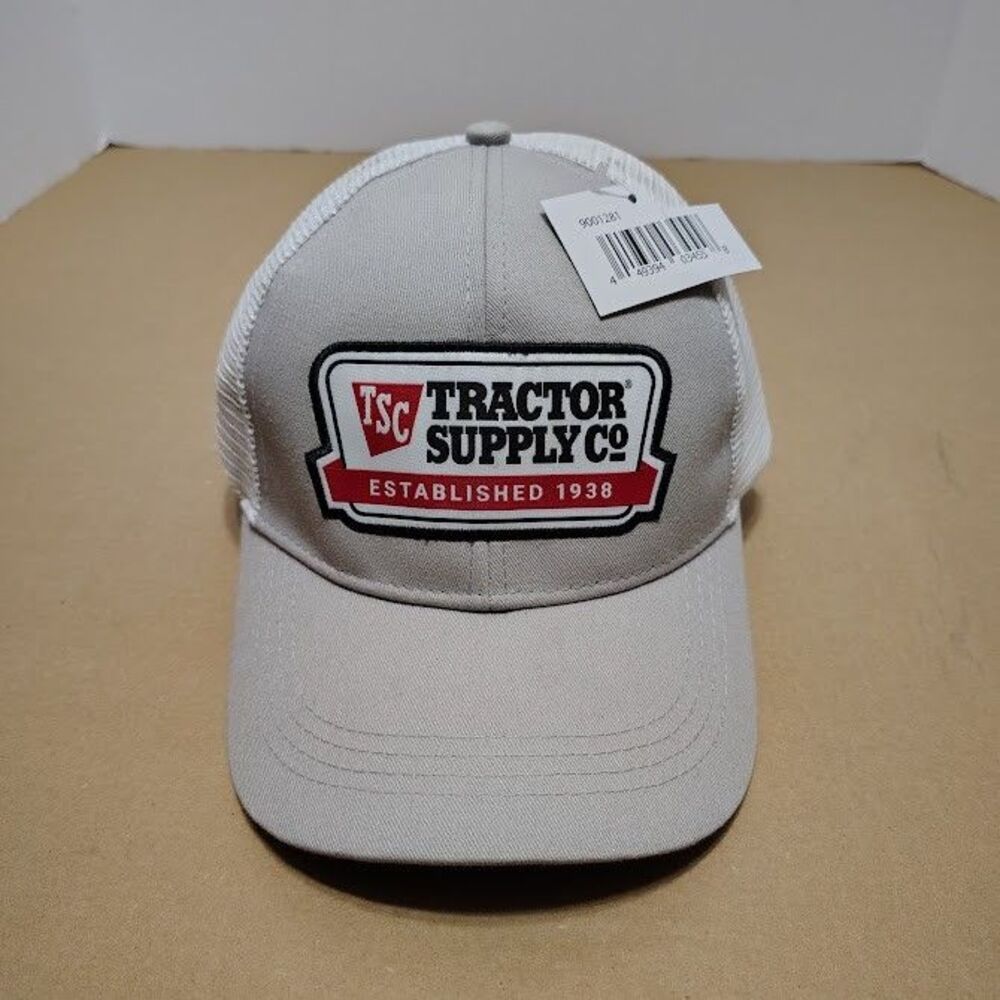 NEW TSC Tractor Supply Co Gray & White Baseball Cap Tag Adjustable Hook & Loop